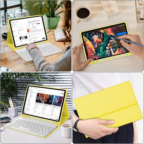 حافظة KVAGO لجهاز iPad الجيل العاشر مع لوحة مفاتيح 10.9 بوصة 2022 - لوحة مفاتيح بلوتوث، 7 ألوان خلفية، لاسلكية قابلة للفصل، حامل أقلام مدمج - حافظة فوليو ذكية باللون الأسود in Saudi Arabia