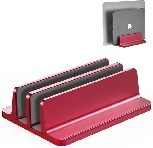 [Upgraded Dock Version] Vertical Laptop Stand, Adjustable 2 Slot Aluminum Desktop Holde(Up to 17.3 inch), Fits All MacBook/Microsoft Surface/HP/Dell/ChromeBook/iPad and Gaming Laptops (Red) in Saudi Arabia