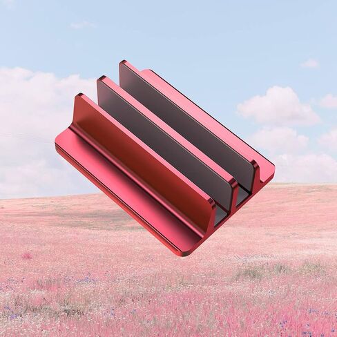 [Upgraded Dock Version] Vertical Laptop Stand, Adjustable 2 Slot Aluminum Desktop Holde(Up to 17.3 inch), Fits All MacBook/Microsoft Surface/HP/Dell/ChromeBook/iPad and Gaming Laptops (Red) in Saudi Arabia