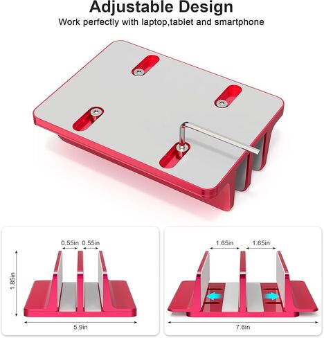 [Upgraded Dock Version] Vertical Laptop Stand, Adjustable 2 Slot Aluminum Desktop Holde(Up to 17.3 inch), Fits All MacBook/Microsoft Surface/HP/Dell/ChromeBook/iPad and Gaming Laptops (Red) in Saudi Arabia