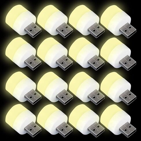 YUANQIAN Plug in LED Night Light Mini USB LED Light مرن USB LED ضوء محيط صغير USB LED ضوء، LED لمبة سيارة محمولة، داخلي، خارجي، قراءة، نوم (16 حزمة، دافئ) in Kuwait