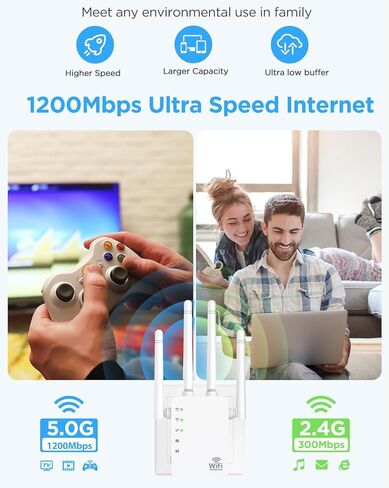 معزز إشارة موسعات WiFi للمنزل طويل المدى يصل إلى 12880 قدم مربع و105 أجهزة، معزز إشارة موسع WiFi، معزز شبكة WiFi موسع الإنترنت، موسع WiFi طويل المدى، موسع WiFi 1200 ميجا بت في الثانية in Kuwait