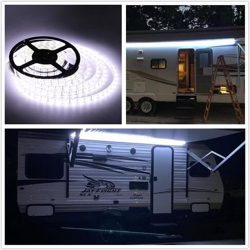 أضواء المظلة RV، 12 فولت 16.4 قدم، أضواء المظلة للتخييم RV باللون الأبيض، أضواء LED لمقطورة السفر المتنقلة، أضواء الشريط الخارجي RV المقاومة للماء، أضواء RV الخارجية in Saudi Arabia