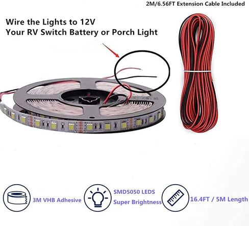 أضواء المظلة RV، 12 فولت 16.4 قدم، أضواء المظلة للتخييم RV باللون الأبيض، أضواء LED لمقطورة السفر المتنقلة، أضواء الشريط الخارجي RV المقاومة للماء، أضواء RV الخارجية in Saudi Arabia