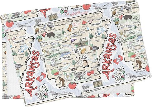 Fish Kiss 16"x24" Arkansas Map Towel is 100% Microfiber Waffle Weave Help You Explore in Detail – Our Super Absorbent & Soft, Machine Washable State Map Towel is Stain & Wrinkle Resistant in Saudi Arabia