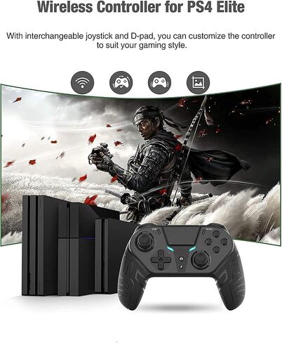 COWBOX 【إصدار مطور 2021】 وحدة تحكم P4 لاسلكية مع 3 أزرار خلفية قابلة للبرمجة وزر خلفي للتحكم في الحساسية، وحدة تحكم عن بعد في الألعاب مع اهتزاز مزدوج Turbo/Gyro/HD/لوحة لمس/LED in Saudi Arabia