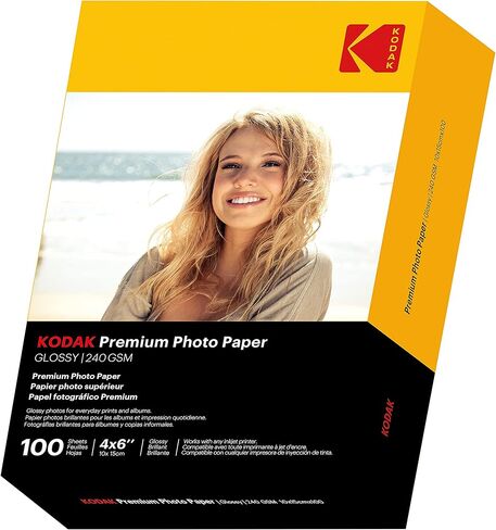 كوداك Photo Paper Gloss 4 "x6", 100 قطعة، وزن 66-230 جم/م2، سمك 11.9 مل، ورق صور ملون زاهي in Saudi Arabia