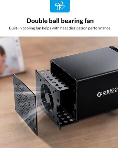 ORICO 5 Bay External Hard Drive Enclosure Magnetic Aluminum 3.5inch USB C to SATA HDD Enclosure for Enterprise Storage Expansion Up to 80TB(5X16TB) with Build-in Fan and 78W Power Supply - NS500C3 in Saudi Arabia