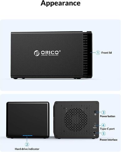 ORICO 5 Bay External Hard Drive Enclosure Magnetic Aluminum 3.5inch USB C to SATA HDD Enclosure for Enterprise Storage Expansion Up to 80TB(5X16TB) with Build-in Fan and 78W Power Supply - NS500C3 in Saudi Arabia