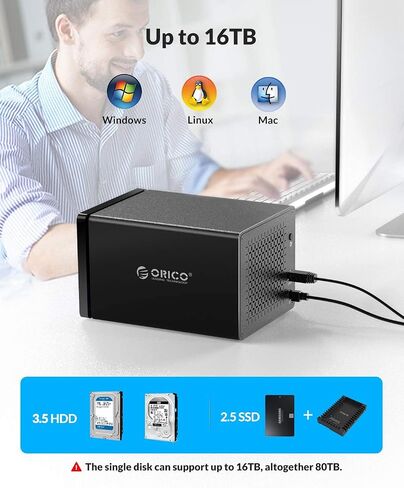 ORICO 5 Bay External Hard Drive Enclosure Magnetic Aluminum 3.5inch USB C to SATA HDD Enclosure for Enterprise Storage Expansion Up to 80TB(5X16TB) with Build-in Fan and 78W Power Supply - NS500C3 in Saudi Arabia