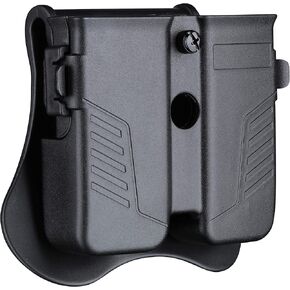 Double Magazine Pouch Fit 9mm .40 .45 Caliber Dual & Single Stack Magazines - Universal Mag Holder | Polymer Paddle Holster | Adjustable Size & Cant | Ambidextrous | Outside Waistband | Black