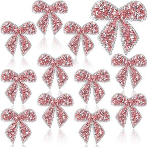 12 Pieces Bow Knot Rhinestone Patches Sparkling Crystal Bow Appliques Iron Sew on Patches Silver Appliques Patches for Jeans Jackets Bags Backpacks Hats Shoes Clothes Decorations Crafts