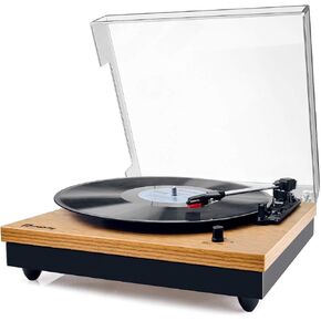 Record Player, Popsky Vintage Turntable 3-Speed Bluetooth Record Player with Speaker, Portable LP Vinyl Player, RCA Jack, Natural Wood