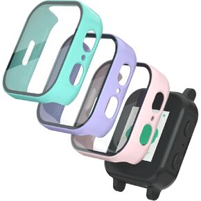 SimpleThings Compatible with Gabb Watch 3e/ 3 Screen Protector, 3Pack HD Clear Tempered Glass Screen Protector & Hard PC Protective Bumper for Boys Girls (Teal+Purple+SandPink)