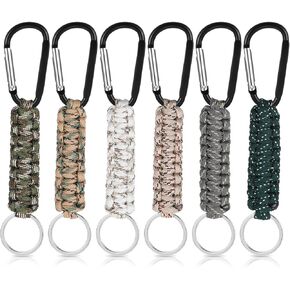 Teaaha 6PCS Paracord Keychain with Carabiner Heavy Duty Paracord Lanyard Strap, 550 Braided Strong Parachute Rope Necklace Tactical Key Chain Carabiner Clip for Outdoor Activities, Camera, Keys