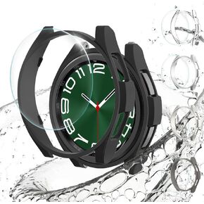 [5+5Pack] SPGUARD Galaxy Watch 6 Classic 47mm Case Screen Protector,Tempered Glass Galaxy Watch 6 Screen Protector/Watch 6 Case Cover Hard PC Bumper Accessories for Samsung Watch Classic 6 47mm(2023)