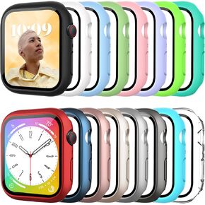 16 Pack Case for Apple Watch Series 9/8/7 45mm with Tempered Glass Screen Protector, Shockproof Hard PC Scratch Resistant Bumper Protective Cover Compatible with iWatch 45mm Accessories