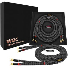 WORLDS BEST CABLES 10 Foot Ultimate - 7 AWG - Ultra-Pure OFC – Extra Premium Audiophile HiFi Speaker Cable Pair with Eminence Spade Plugs & Carbon Tweed Jacket