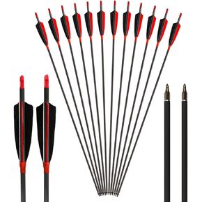 Archery Carbon Arrows 400 Spine with 4" Real Feather Fletching 100 Grain Points for Compound Recurve Longbow (12 Pack)