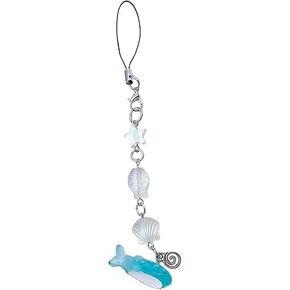 Blue Ocean Shell Phone Chain Strap Fish Charm Star Beaded Keychain Phone Lanyard Acrylic Keyring Bag Pendant Jewelry Gift Cell Phone Charms