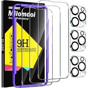 Milomdoi 3 Pack Screen Protector for Apple iPhone 14 Pro Max with 3 Pack Tempered Glass Camera Lens Protector, Ultra 9H Accessories, Case Friendly, Mounting Frame, 2.5D Curved, Transparent