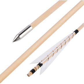 SHARROW 32 Inch Archery Traditional Wooden Arrow Hunting Arrow Pracrice Target Wooden Arrow Shaft with 5" Turkey Feather Fletching and Field Point for Longbow Traditaonal Bow