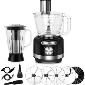 Davivy 16 Cup Food Processor Blender Combo,10-in-1 Multifunction 3.8L Meat Processor Bowl 6 CUP(50 oz) Glass Blender & Filter,600W with 2 Speeds Plus Pulse Vegetables Chopper for Home Use,Black