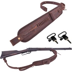 Leather Ammo Holder Rifle Sling Hunting Gun Strap for 30/30 .357 .45 .45-70 .22 12GA 20GA