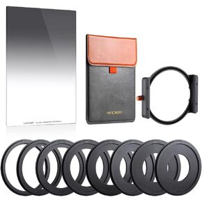 K&F Concept Soft GND8 (3 Stops) + Metal Filter Holder + 8 * Adapter Ring Square Filter Kit, 100x150mm Soft Graduated Neutral Density Filter Set for Camera Lens