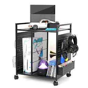 PLKOW Video Game Storage Rack, Game Storage Organizer for Consoles, Controllers, Headphones PS5 PS4 Xbox Switch Nintendo Accessories, Rolling PS5 Console Stand, Perfect Holiday Present, Black