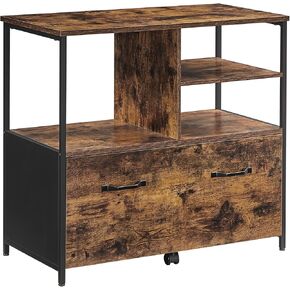 VASAGLE File Cabinet, Filing Cabinet for Home Office, with Lock and 2 Drawers, A4 and Letter Sized Files, Printer Stand, Rustic Brown and Black UOFC045B01