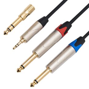 1/8 inch to Dual 1/4 Y-Splitter Cable, 1/8 inch TRS Stereo to Double 6.35mm TS Mono Audio Breakout Cord, with Extra Gold Plated 1/4 to 3.5mm Adapter, 4FT