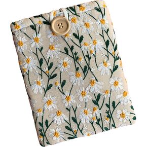 Embroidered Daisy Kindle Paperwhite Sleeve 6x8 - Padded E Reader Sleeve & Kindle Pouch Sleeve for Extra Protection (White Beige)