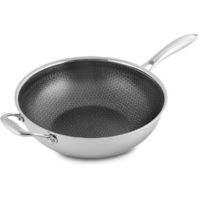 12 Inch Hexagon Surface Hybrid Stainless Steel Wok