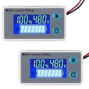 2PCS Battery Capacity Monitor,10-100V Digital Battery Capacity Tester 12V 36V 24V 48V Remaining Capacity Percentage Level Voltage Temperature Monitor Meter with Cable Indicator