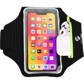Armband with Airpods Pocket Cell Phone Armband for iPhone 14 13 Pro 14 Plus 12 11 XR XS, Galaxy S20/S10 Water Resistant Sports Phone Holder Case & Zipper Slot Car Key Holder for 6.5 inch Phone