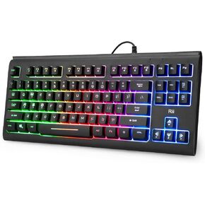 Rii Gaming Keyboard,87-Keys RGB Backlit Compact Office Keyboard,Silent Computer Keyboard for Working or Primer Gaming,USB Wired Keyboard for Laptop,PC,Windows,Mac