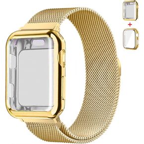 Magnetic Band and Case for Apple Watch Band 40mm 41mm 38mm 44mm 45mm 46mm 42mm Women/Men,Stainless Steel Milanese Loop Bracelet Strap with Cover Combo iWatch series 10 9 8 7 6 5 4 3 SE Ultra/2 49mm