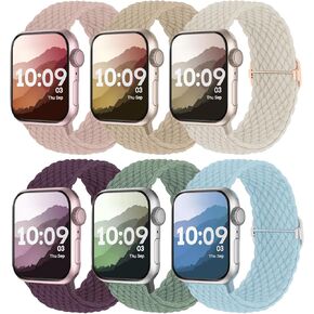 6 Pack Braided Solo Loop Compatible with Apple Watch Bands 38mm 40mm 41mm 42mm 44mm 45mm 46mm 49mm for Women Men, Stretchy Nylon Elastic Straps for iWatch Series 10 9 8 7 6 5 4 3 2 1 SE Ultra