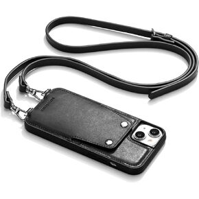 Leather Crossbody Case Compatible with iPhone 15 Pro Max 6.7 in,Genuine Leather Purse Phone Case with 2 Card Slot for Women,Wallet Case with Adjustable Lanyard Shoulder Strap,Brown