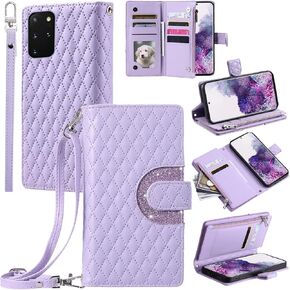 Phone Case for Samsung Galaxy S20 Plus S20+ 5G Wallet Cover with and Crossbody Wrist Strap Shoulder Strap 9+ Card Slots Zipper Purse Leather Stand S20+5G S20plus 20S + S2O S 20 20+ G5 Black