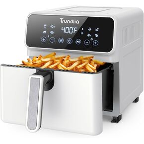 Air Fryer 6.3-Quart Metal Smart Combo Oven 1500W Air Fryer oven Oilless Electric Airfryer with LCD Touch Screen Wide 175℉-400℉ Temp Range,Nonstick Basket,8 Quick Presets (White)
