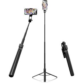 71" Tall Selfie Stick Tripod Quadripod with Remote & with 360° Ballhead, Aluminum Alloy Extendable Cell Phone Tripod Stand, Travel Tripod Phone Holder Compatible with iPhone/GoPro