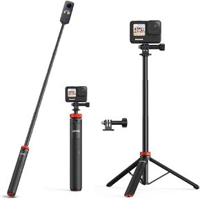 UURIG 52" Extendable Camera Tripod for Insta360 X4 X3 X2 Selfie Stick Tripod with 1/4" Screw Mini Portable Camera Stand Tripod for Hero 12 11 10 9 8 7 6 5/DJI Osmo/AKASO/SJCAM/Action Camera