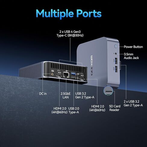 GEEKOM Mini PC GT12 Pro - 12th Gen Intel i7-12650H NUC12 Mini Computers(10 C/16T Up to 4.7GHz) 32GB DDR4/1TB PCIe Gen 4 SSD Windows 11 Pro Support Wi-Fi 6E/Bluetooth 5.2/USB 4.0/2.5G LAN/8K in Saudi Arabia