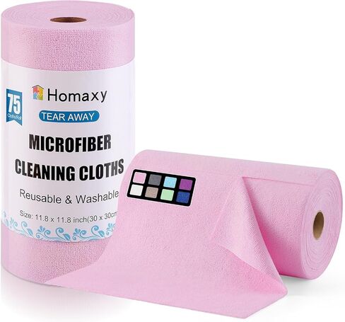 Homaxy Microfiber Cleaning Cloth Roll, 40 Pack Reusable Tear Away Towels, 11.8" x 11.8", Ultra Absorbent and Lint Free Cleaning Rags Towels for Car, House, Kitchen, Green in Saudi Arabia