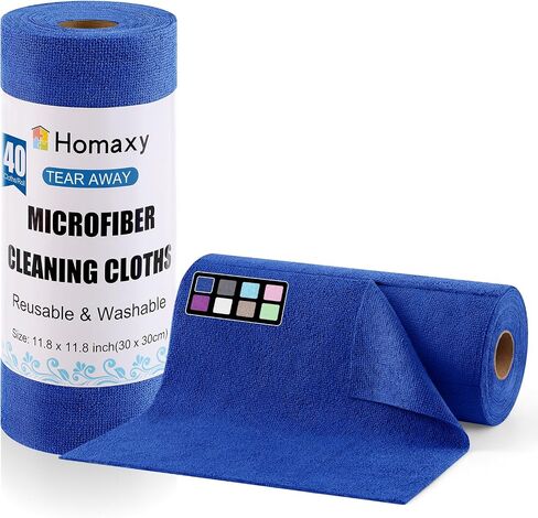 Homaxy Microfiber Cleaning Cloth Roll, 40 Pack Reusable Tear Away Towels, 11.8" x 11.8", Ultra Absorbent and Lint Free Cleaning Rags Towels for Car, House, Kitchen, Green in Saudi Arabia
