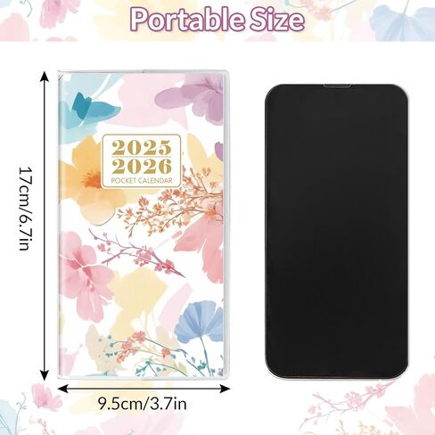 2025-2026 Pocket Planner/Calendar, Floral Monthly Planner 2024-2026 - 6.7" x 3.7" - Runs from November 2024 Until December 2026, 2025 Pocket Planner with PVC Cover for Planning in Kuwait