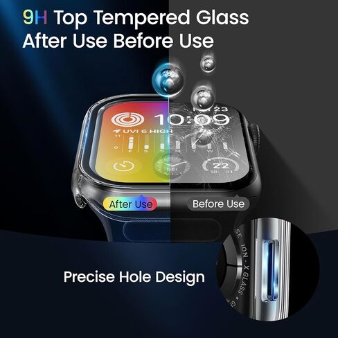 حافظة BAZO صلبة شفافة من البولي كربونات متوافقة مع Apple Watch Series 10 (2024) 46 مم مع واقي شاشة من الزجاج المقوى - حساس للمس، غطاء حماية شامل عالي الدقة ورفيع للغاية لساعة iWatch 46 مم - عبوتان in Kuwait