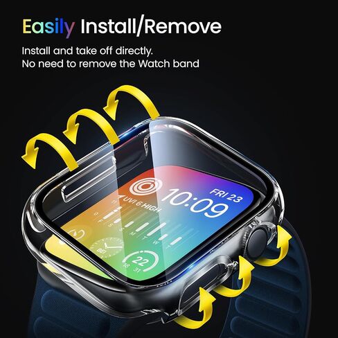 حافظة BAZO صلبة شفافة من البولي كربونات متوافقة مع Apple Watch Series 10 (2024) 46 مم مع واقي شاشة من الزجاج المقوى - حساس للمس، غطاء حماية شامل عالي الدقة ورفيع للغاية لساعة iWatch 46 مم - عبوتان in Kuwait